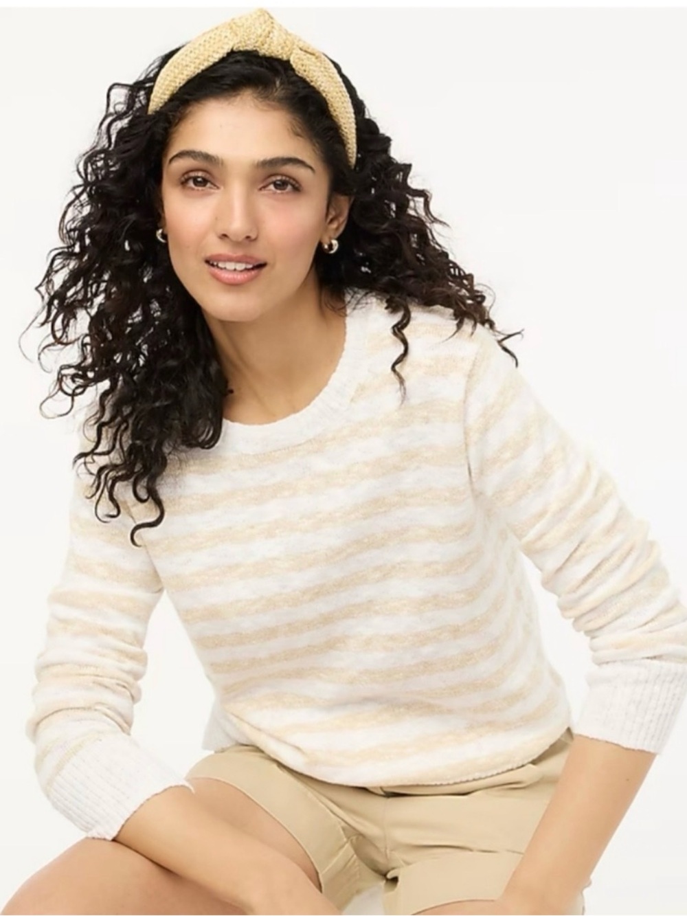 J. Crew Factory - NWT - Crewneck Beach Sweater - Cream & White Striped - Size M